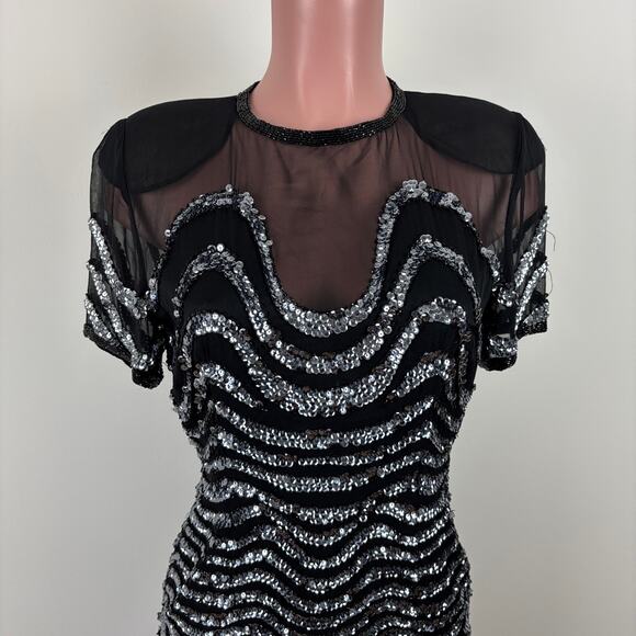 AJ Bari VINTAGE 80s Sequin 100% silk Dress Cocktail Holiday evening event retro - Picture 4 of 11